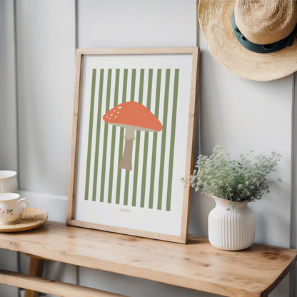 Children's Woodland Toadstool Print - Green Stripes
