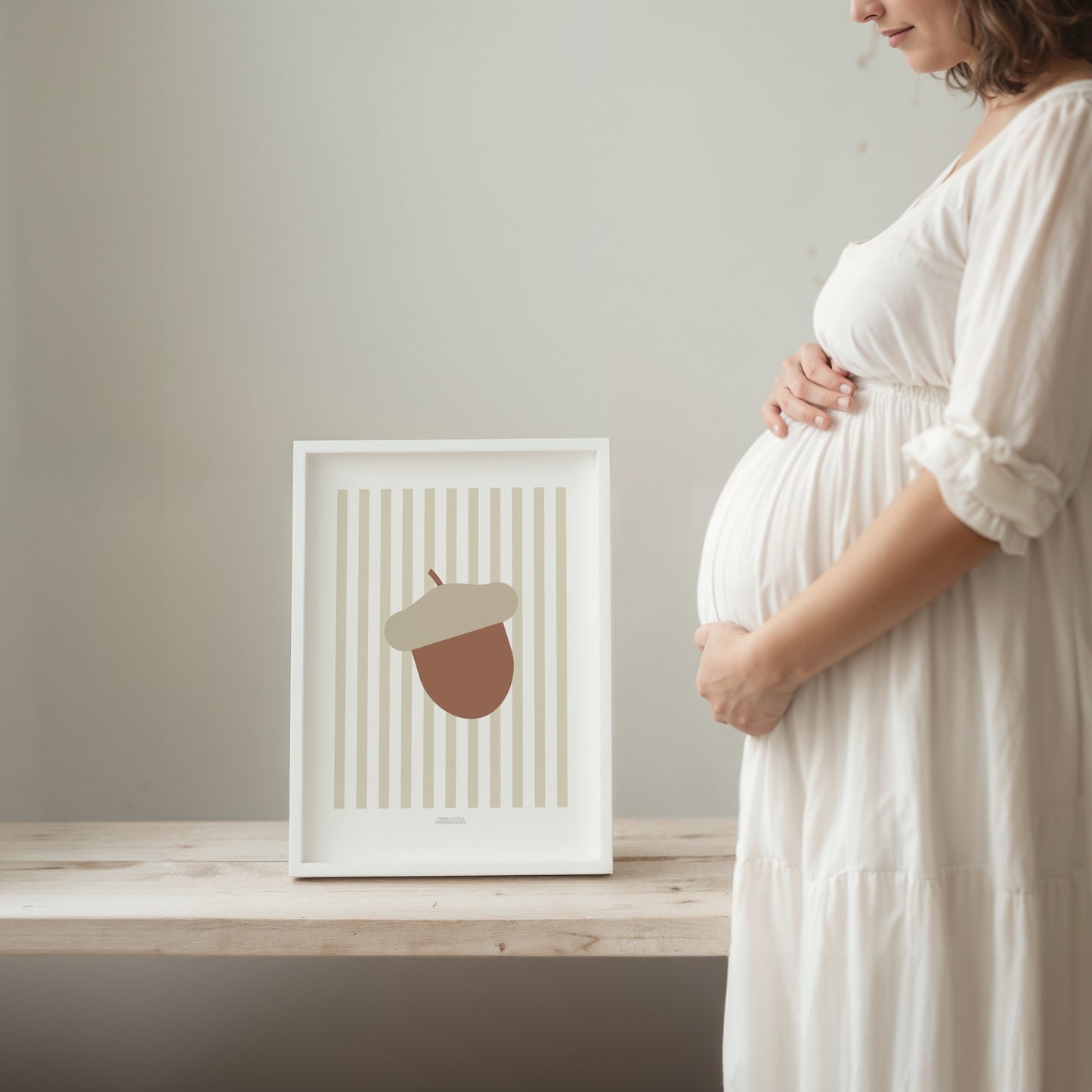 Children's Woodland Acorn Print - Oatmeal Stripes
