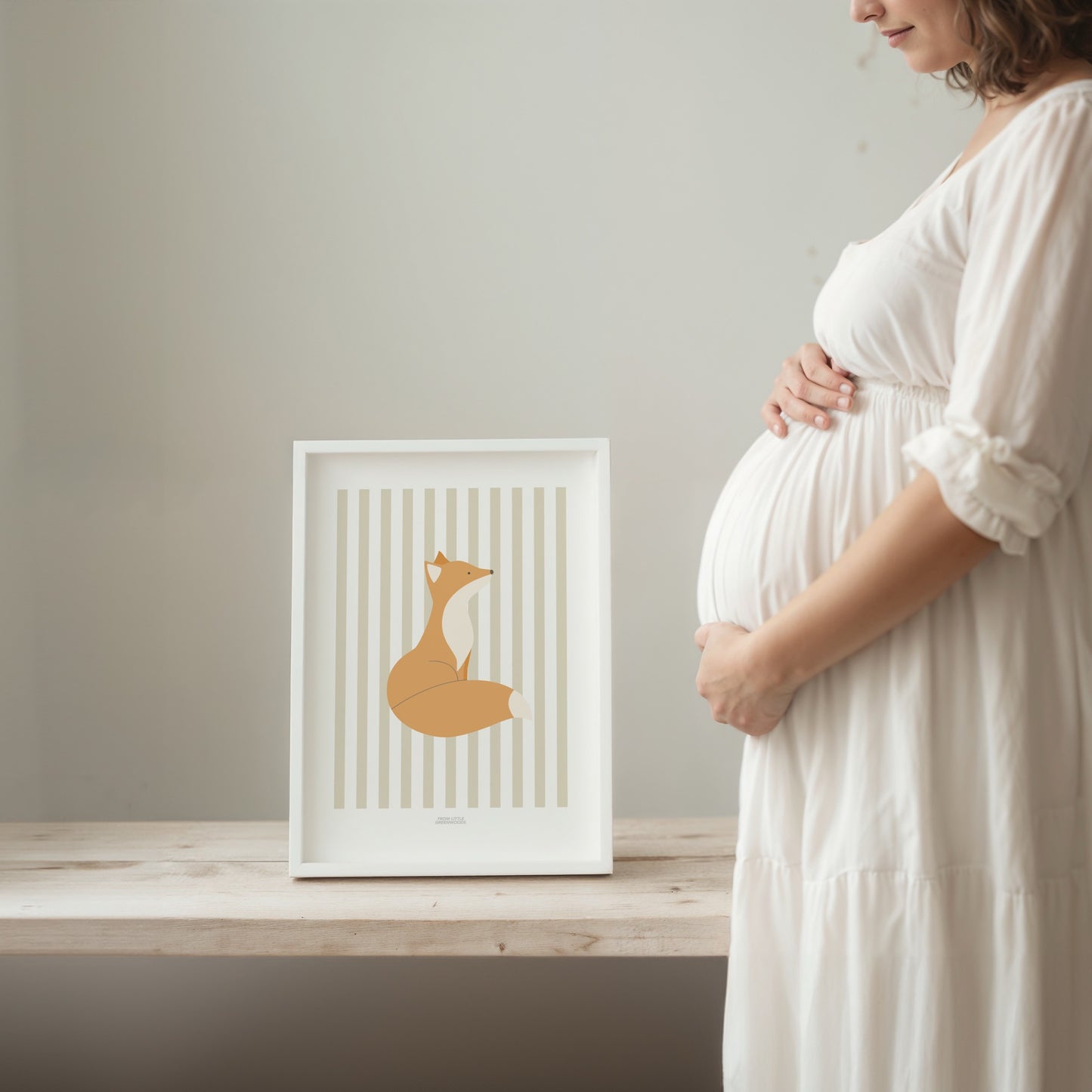 Children's Woodland Fox Print - Oatmeal Stripes