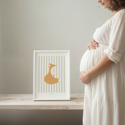 Children's Woodland Fox Print - Oatmeal Stripes
