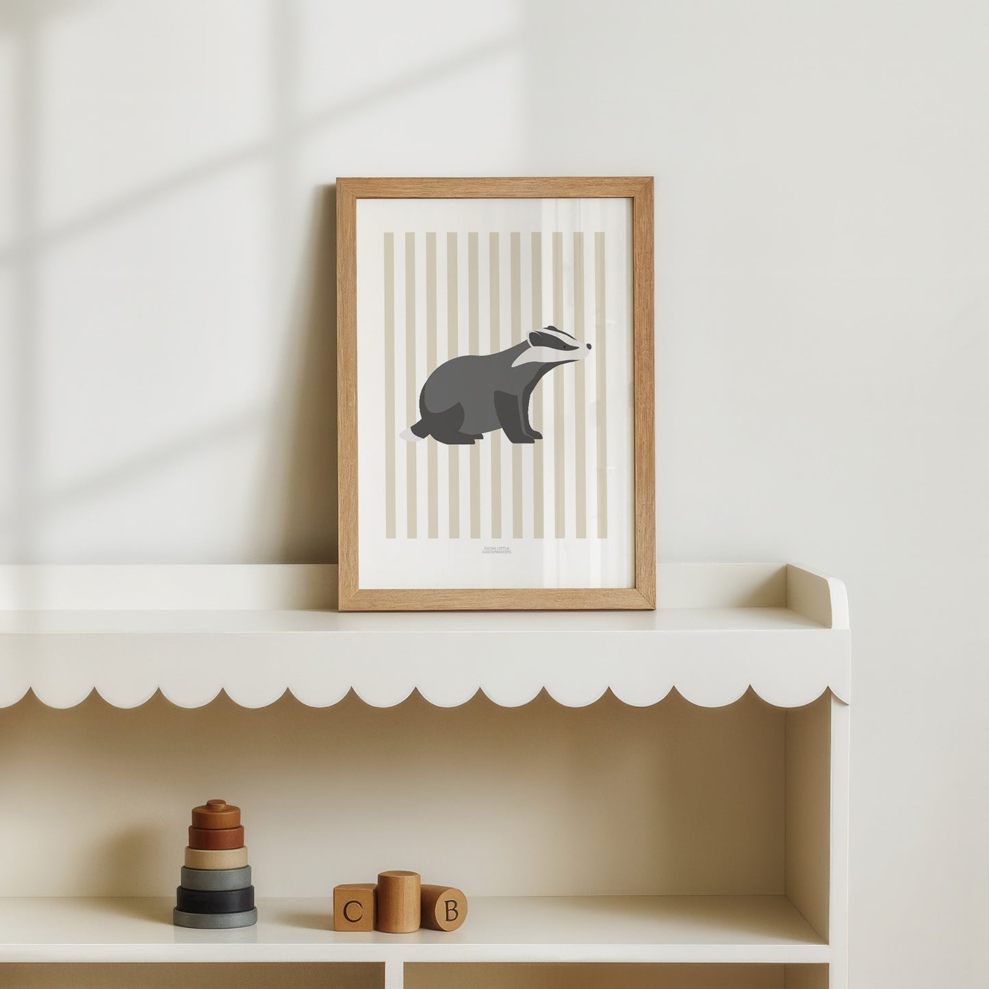 Children's Woodland Badger Print - Oatmeal Stripes