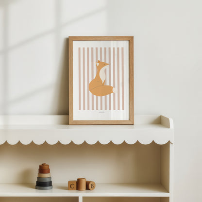 Children's Woodland Fox Print - Pink Stripes