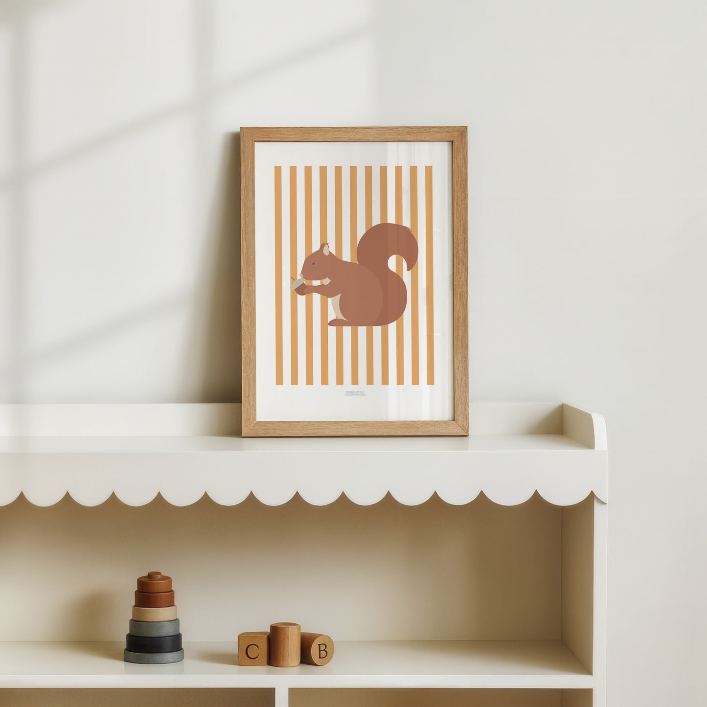 Children's Woodland Squirrel Print - Orange Stripes