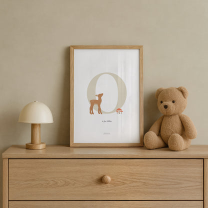 Personalised Woodland Deer Initial Print - Oatmeal