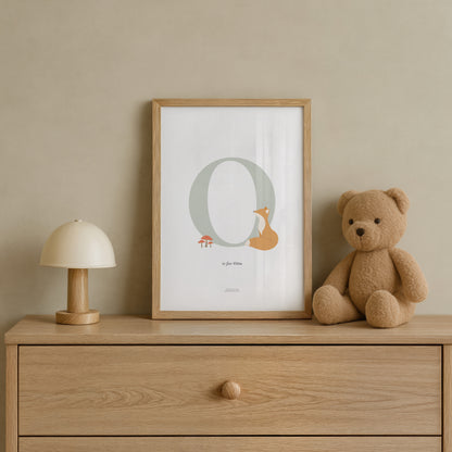 Personalised Woodland Fox Initial Print - Sage Green