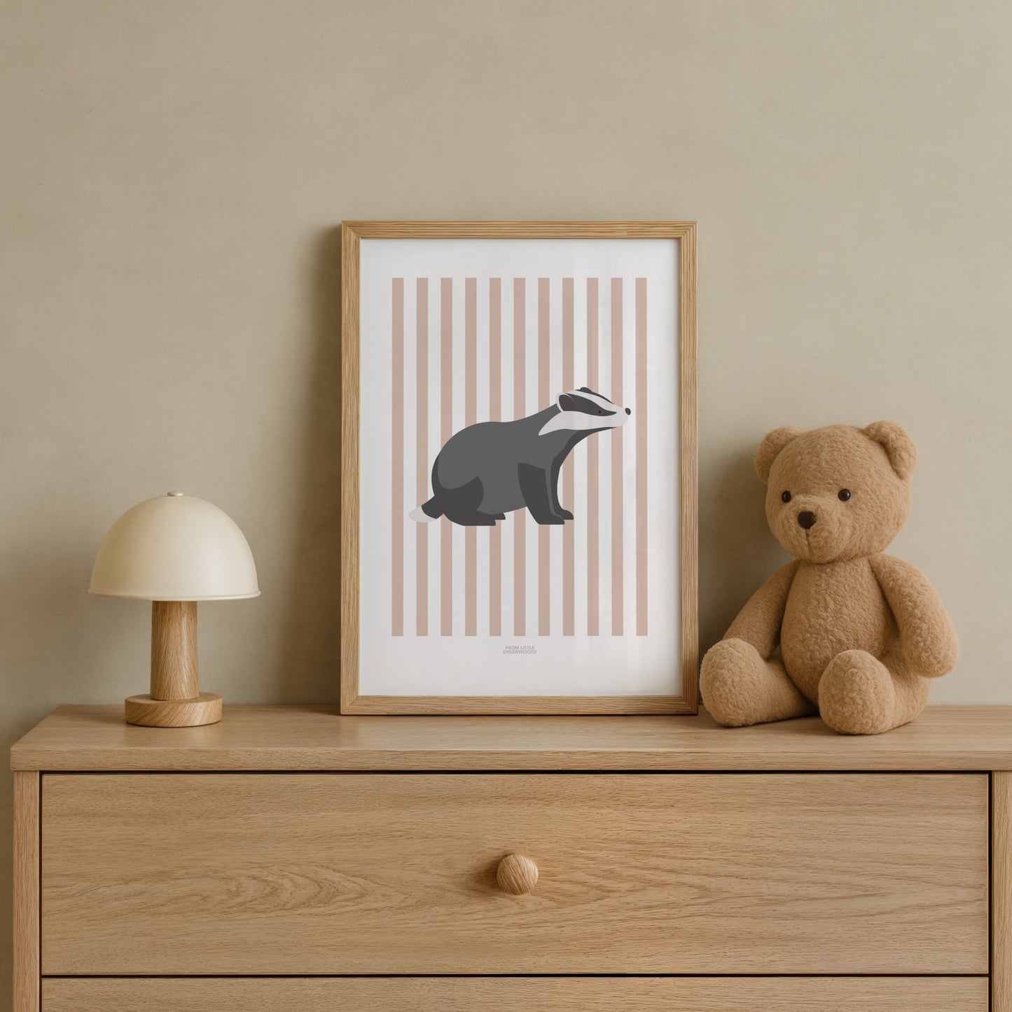 Children's Woodland Badger Print - Pink Stripes