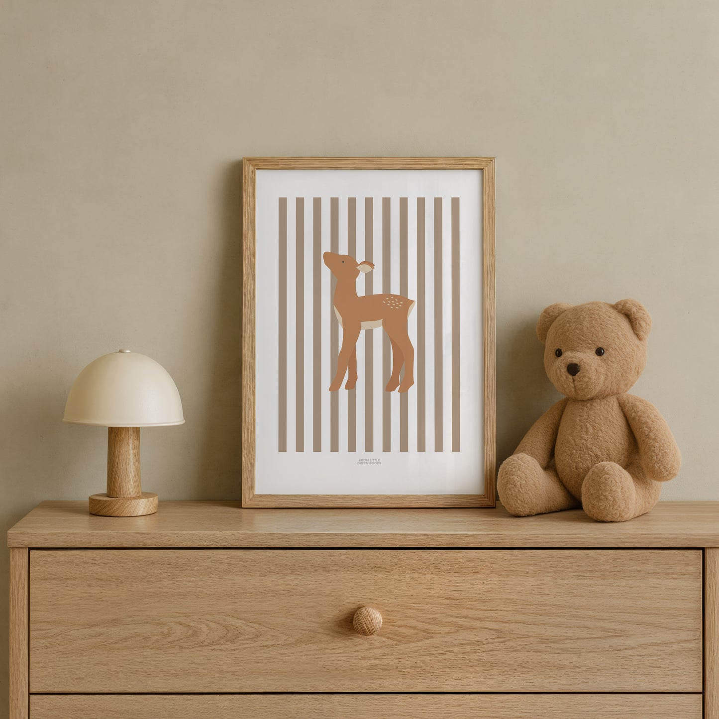 Children's Woodland Deer Print - Brown Stripes