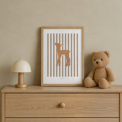 Children's Woodland Deer Print - Brown Stripes