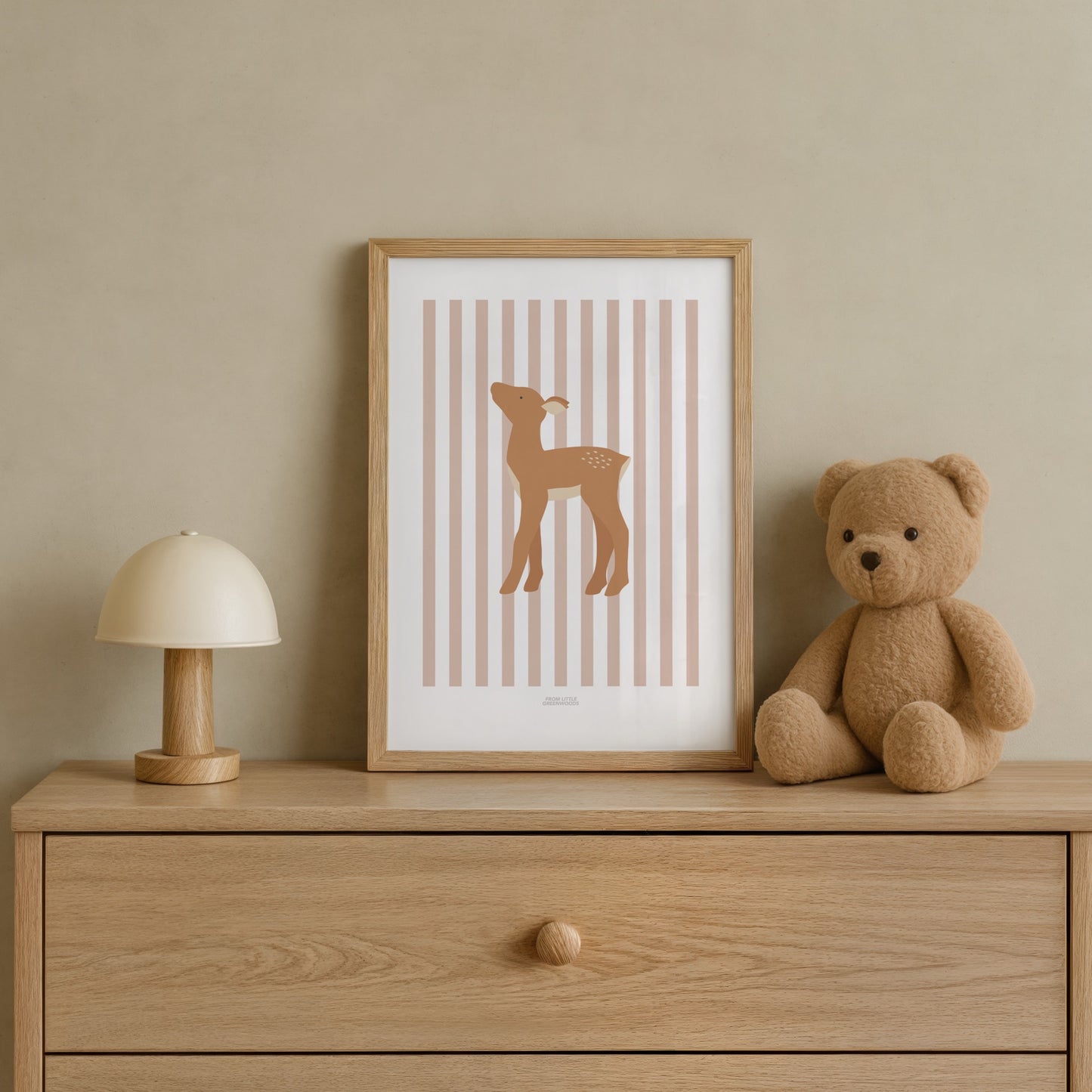 Children's Woodland Deer Print - Pink Stripes