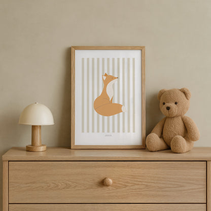 Children's Woodland Fox Print - Oatmeal Stripes