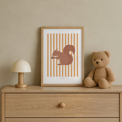 Children's Woodland Squirrel Print - Orange Stripes