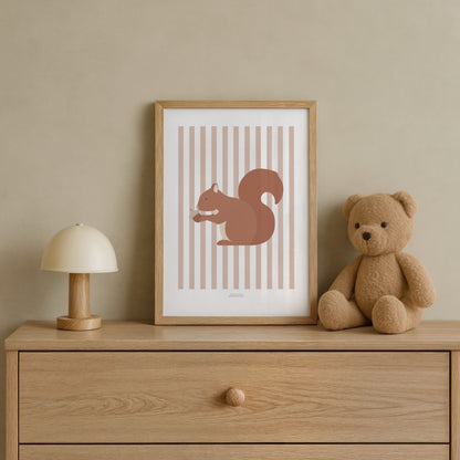 Children's Woodland Squirrel Print - Pink Stripes