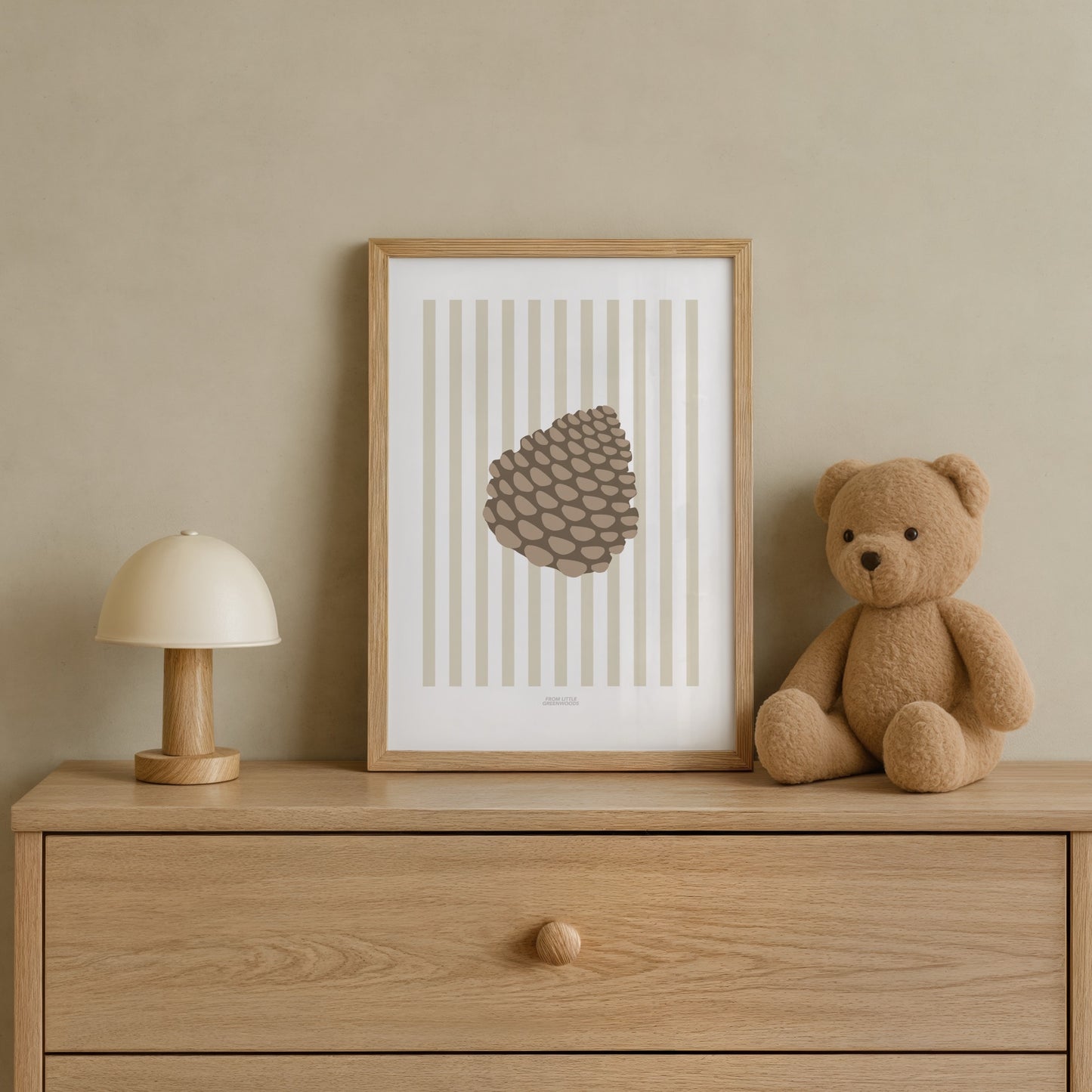 Children's Woodland Pinecone Print - Oatmeal Stripes