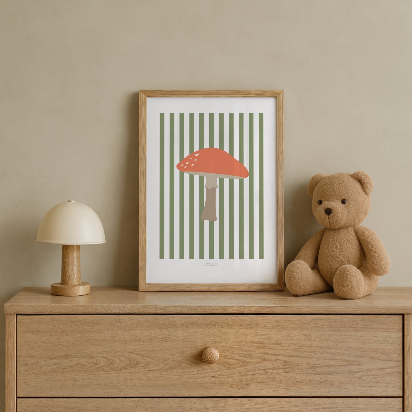 Children's Woodland Toadstool Print - Green Stripes