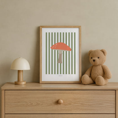 Children's Woodland Toadstool Print - Green Stripes