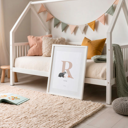 Personalised Woodland Badger Initial Print - Pink