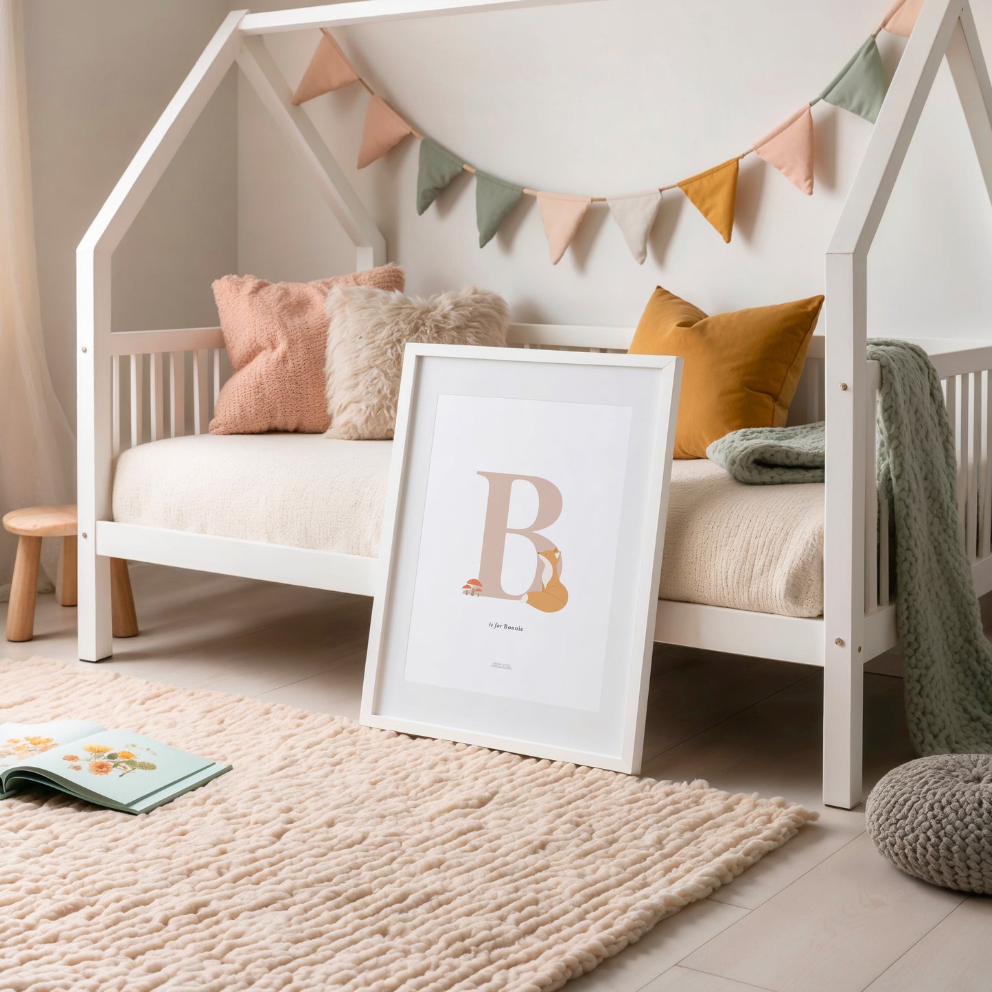 Personalised Woodland Fox Initial Print - Pink