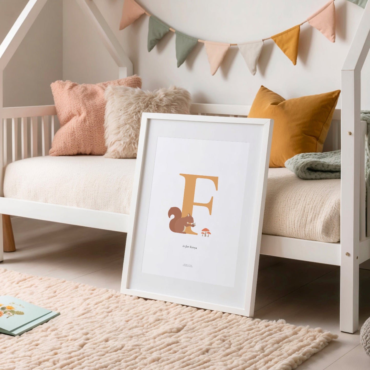 Personalised Woodland Squirrel Initial Print - Orange