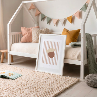 Children's Woodland Acorn Print - Pink Stripes