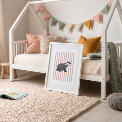 Children's Woodland Badger Print - Pink Stripes
