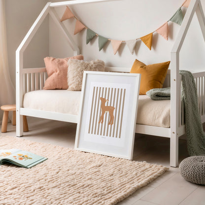 Children's Woodland Deer Print - Brown Stripes