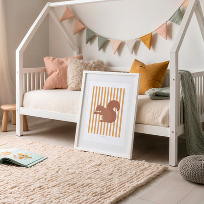 Children's Woodland Squirrel Print - Orange Stripes