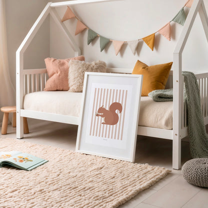 Children's Woodland Squirrel Print - Pink Stripes
