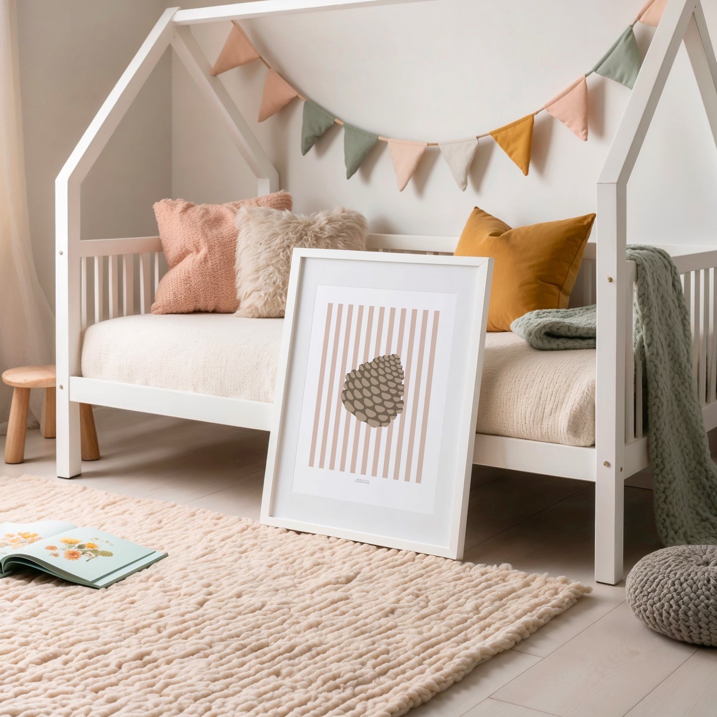 Children's Woodland Pinecone Print - Pink Stripes