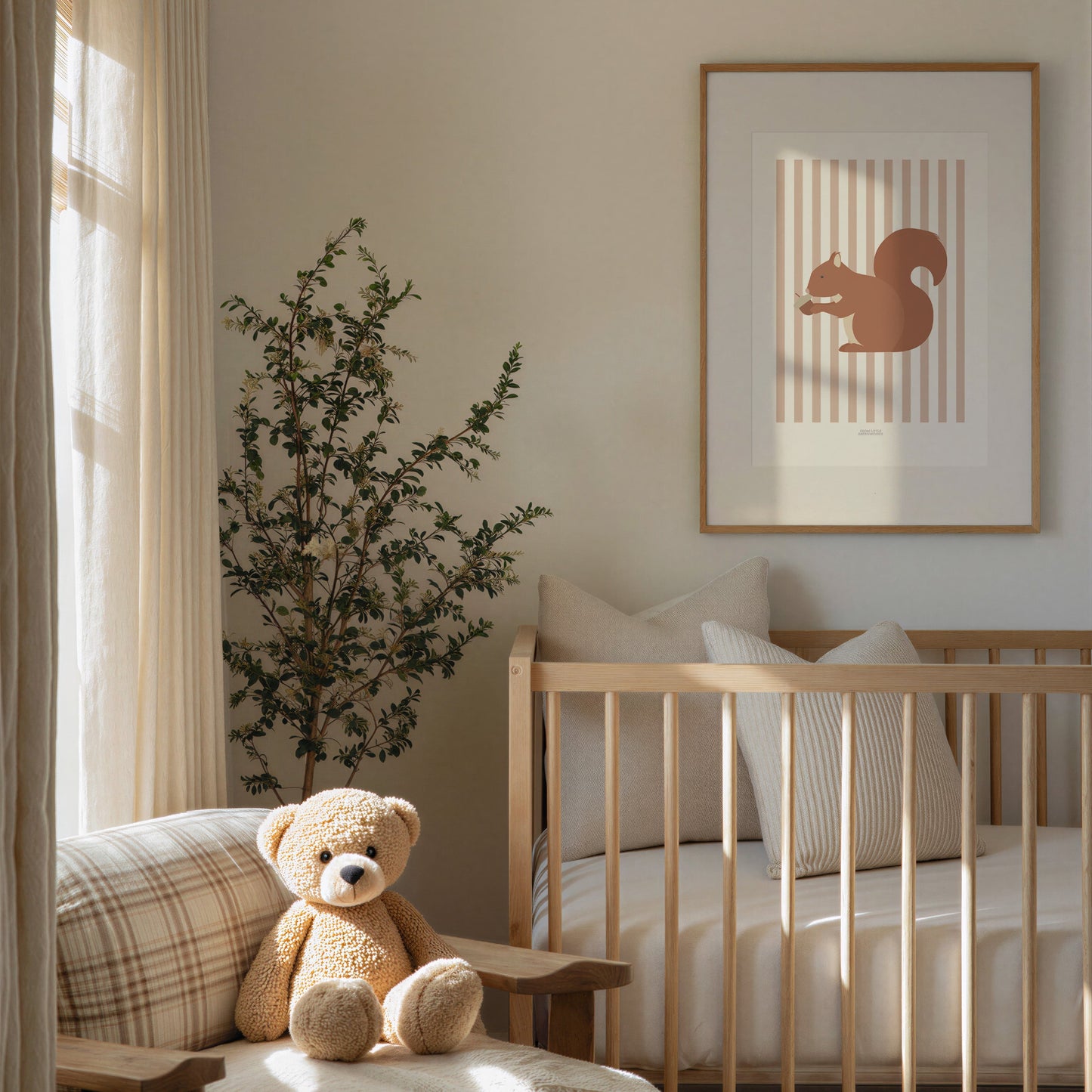 Children's Woodland Squirrel Print - Pink Stripes