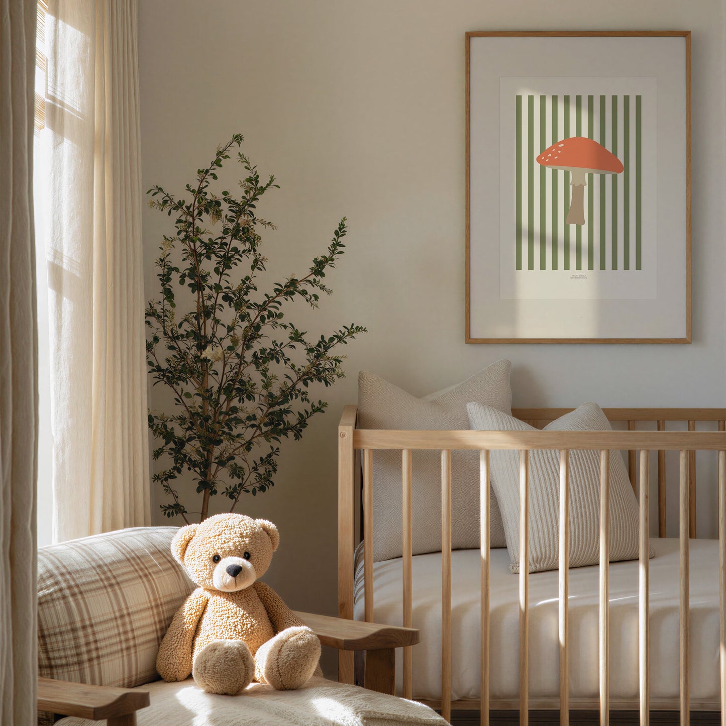 Children's Woodland Toadstool Print - Green Stripes