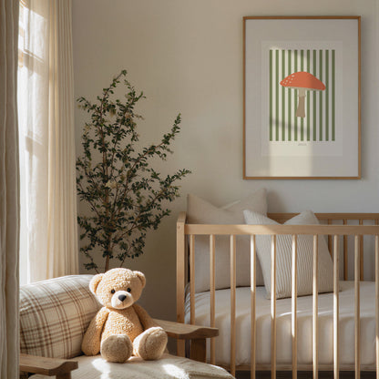 Children's Woodland Toadstool Print - Green Stripes