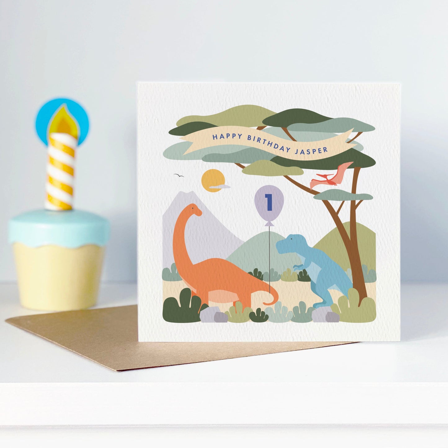 Kid's Dinosaur Birthday Card - Orange