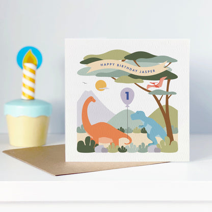 Kid's Dinosaur Birthday Card - Orange