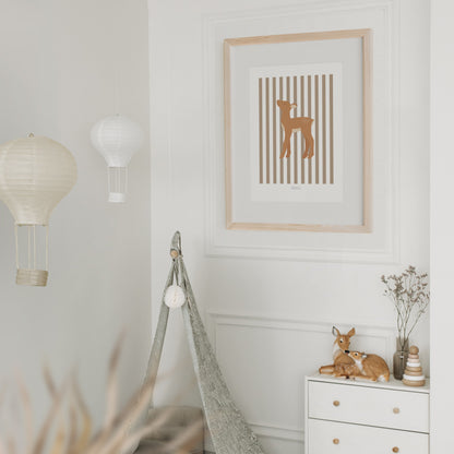 Children's Woodland Deer Print - Brown Stripes