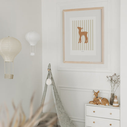 Children's Woodland Deer Print - Oatmeal Stripes