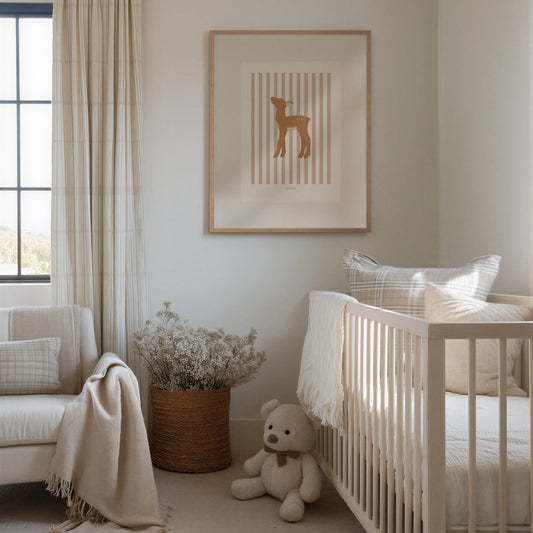 Children's Woodland Deer Print - Pink Stripes