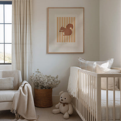 Children's Woodland Squirrel Print - Orange Stripes