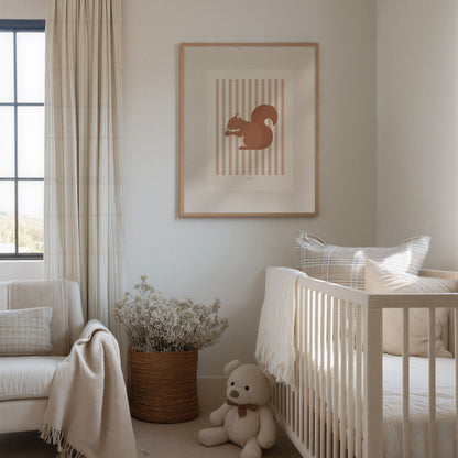 Children's Woodland Squirrel Print - Pink Stripes