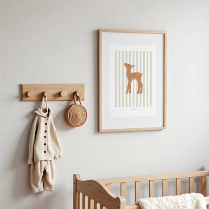 Children's Woodland Deer Print - Oatmeal Stripes