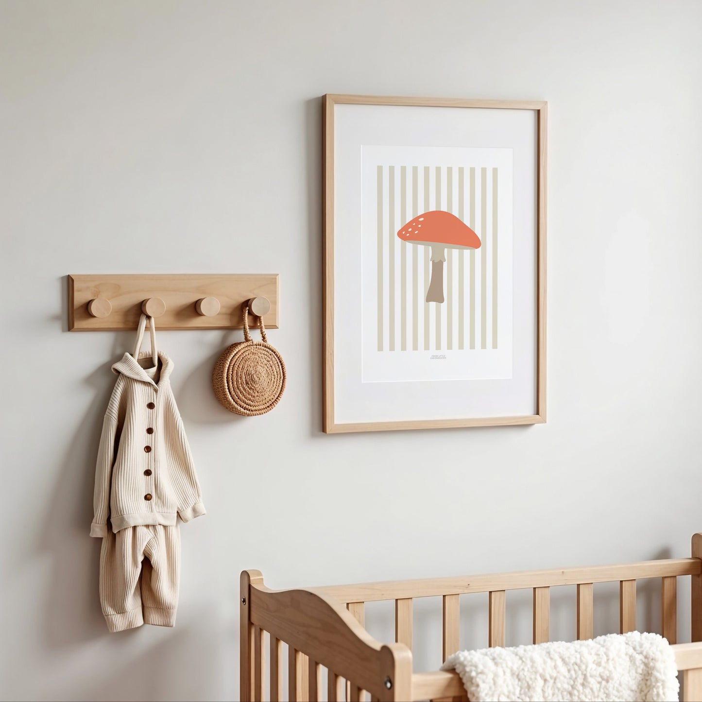 Children's Woodland Toadstool Print - Oatmeal Stripes