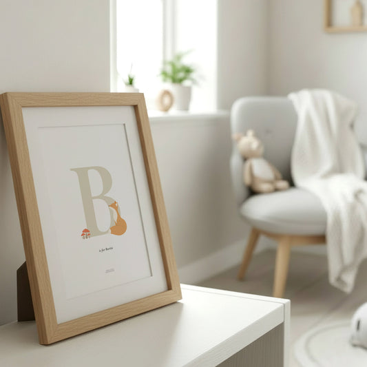Personalised Woodland Fox Initial Print - Oatmeal