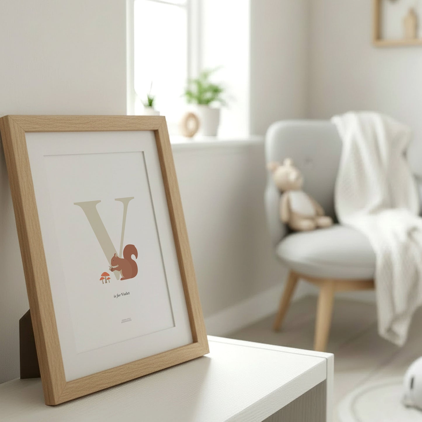 Personalised Woodland Squirrel Initial Print - Oatmeal