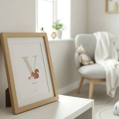 Personalised Woodland Squirrel Initial Print - Oatmeal