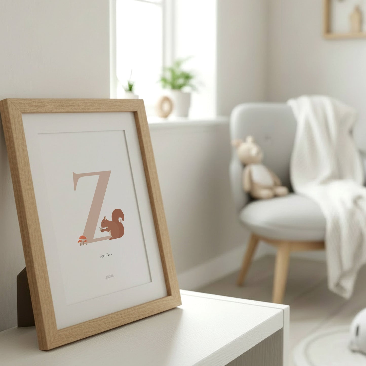 Personalised Woodland Squirrel Initial Print - Pink