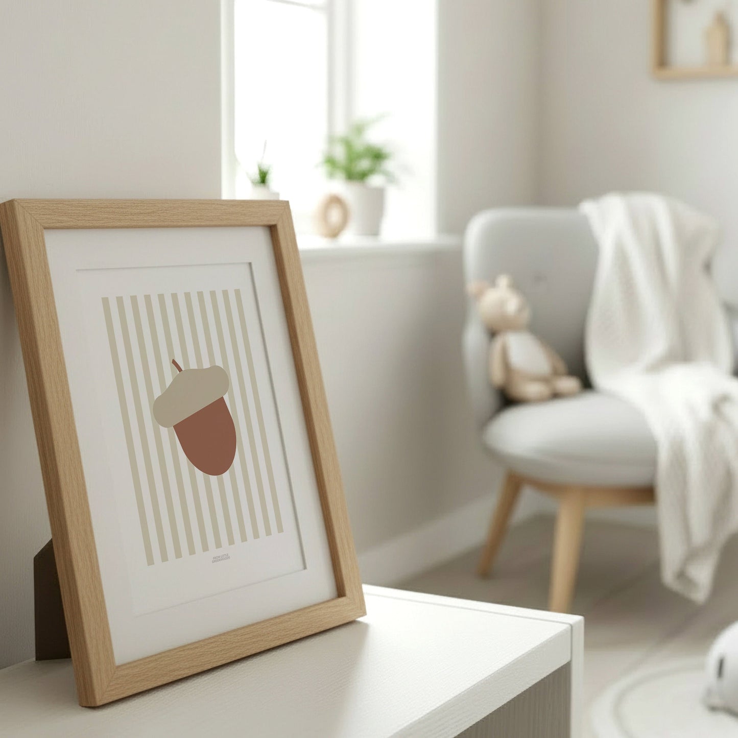 Children's Woodland Acorn Print - Oatmeal Stripes