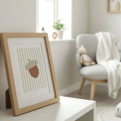 Children's Woodland Acorn Print - Oatmeal Stripes