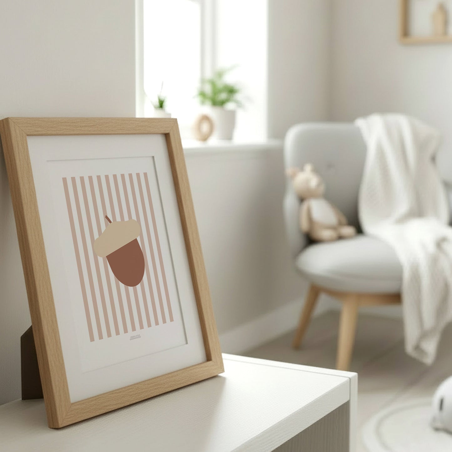Children's Woodland Acorn Print - Pink Stripes