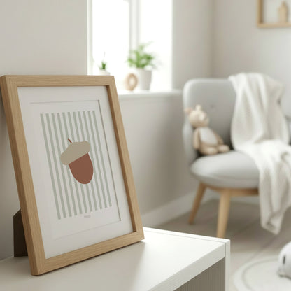 Children's Woodland Acorn Print - Sage Green Stripes