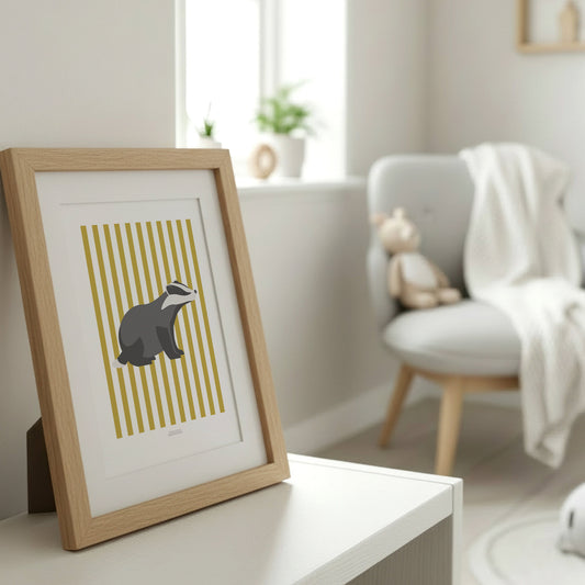 Children's Woodland Badger Print - Yellow Stripes