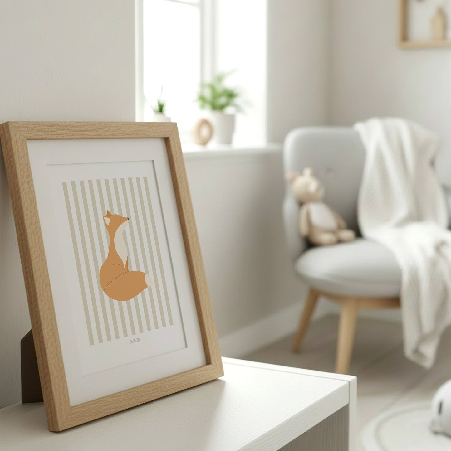 Children's Woodland Fox Print - Oatmeal Stripes